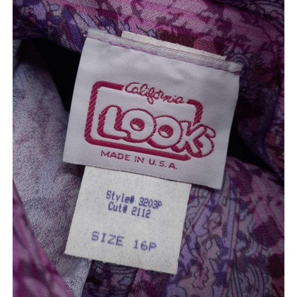 VTG 70s California Looks Purple Paisley Stripe Floral Print Day Dress Tie Waist - Picture 5 of 11